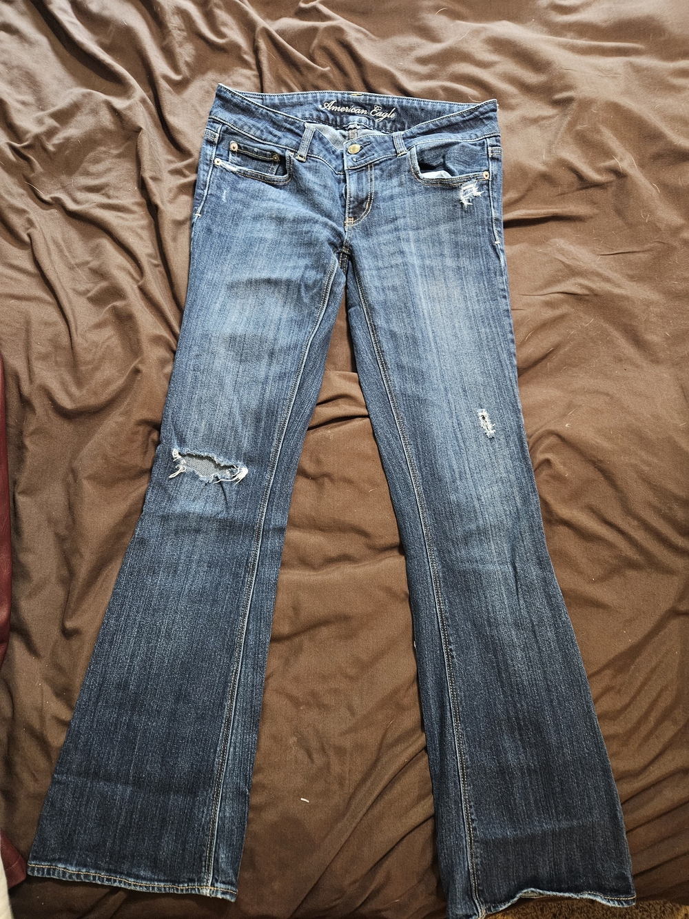 American Eagle Outfitters Women's Artist Blue Flared Distressed Jeans